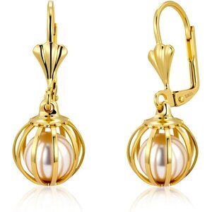 925 Sterling Silver Pearl Drop Earrings for Women Gold Plated Gift Leverback